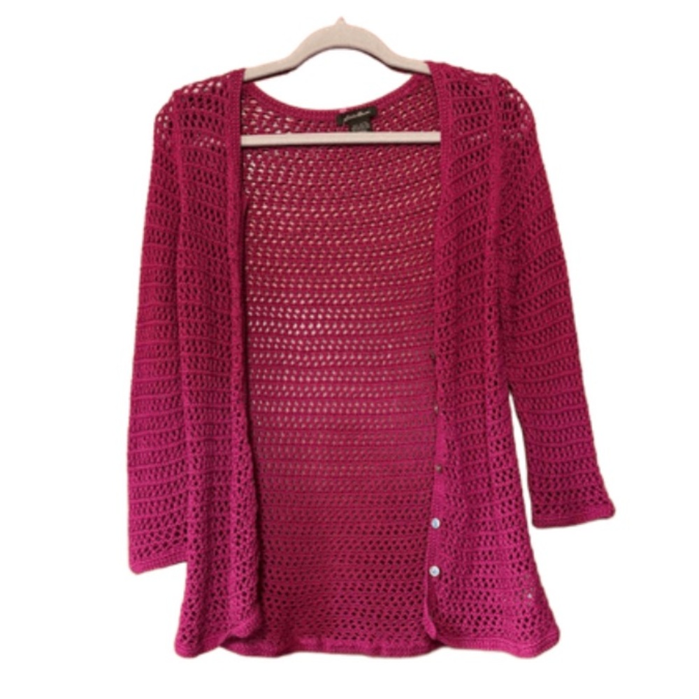 Eddie Bauer Fuchsia Pink Crochet Cardigan